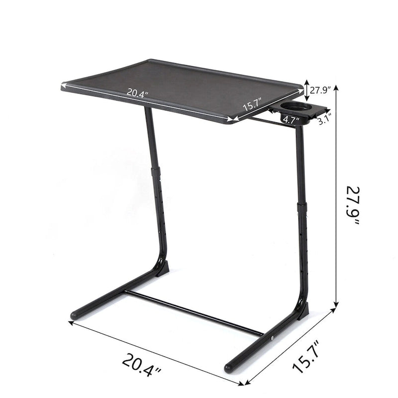 Table de lit pliante, Table d'appoint pour ordinateur portable, Hauteur réglable, Porte-gobelet