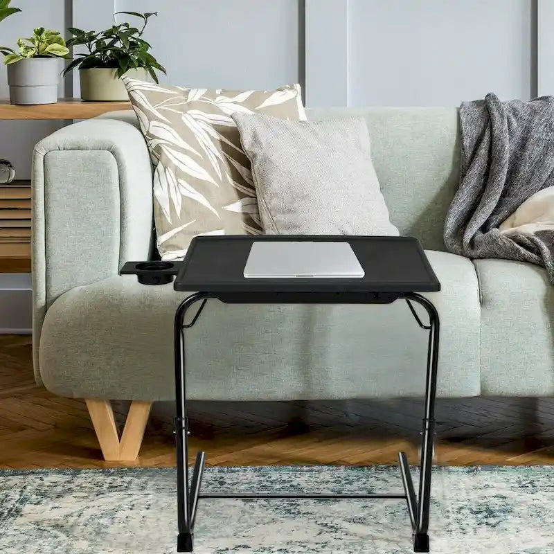 Table de lit pliante, Table d'appoint pour ordinateur portable, Hauteur réglable, Porte-gobelet
