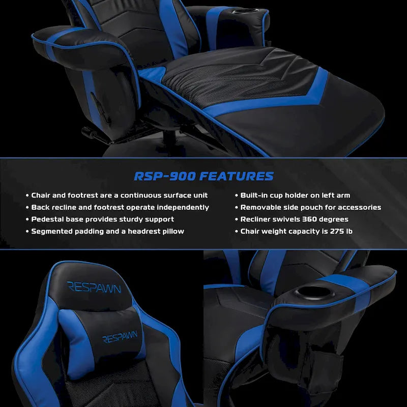 Fauteuil inclinable de jeu RESPAWN 900 - Fauteuil de jeu inclinable avec repose-pieds, Fauteuil inclinable de jeu