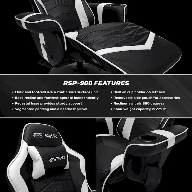 Fauteuil inclinable de jeu RESPAWN 900 - Fauteuil de jeu inclinable avec repose-pieds, Fauteuil inclinable de jeu