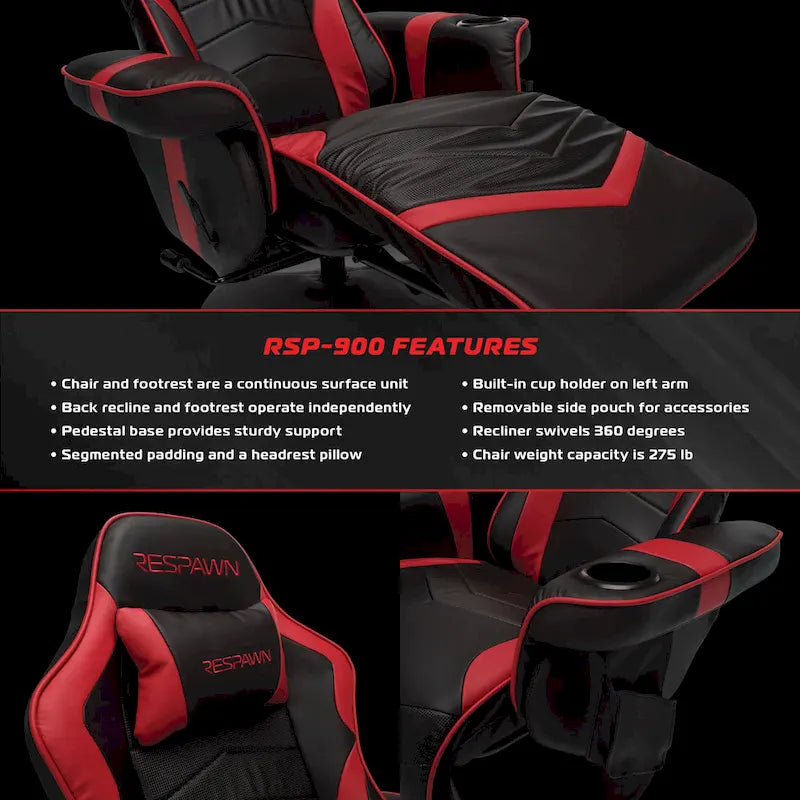 Fauteuil inclinable de jeu RESPAWN 900 - Fauteuil de jeu inclinable avec repose-pieds, Fauteuil inclinable de jeu