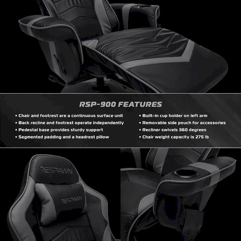Fauteuil inclinable de jeu RESPAWN 900 - Fauteuil de jeu inclinable avec repose-pieds, Fauteuil inclinable de jeu