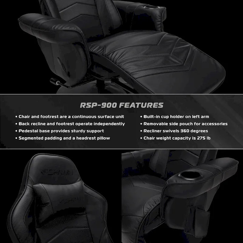 Fauteuil inclinable de jeu RESPAWN 900 - Fauteuil de jeu inclinable avec repose-pieds, Fauteuil inclinable de jeu