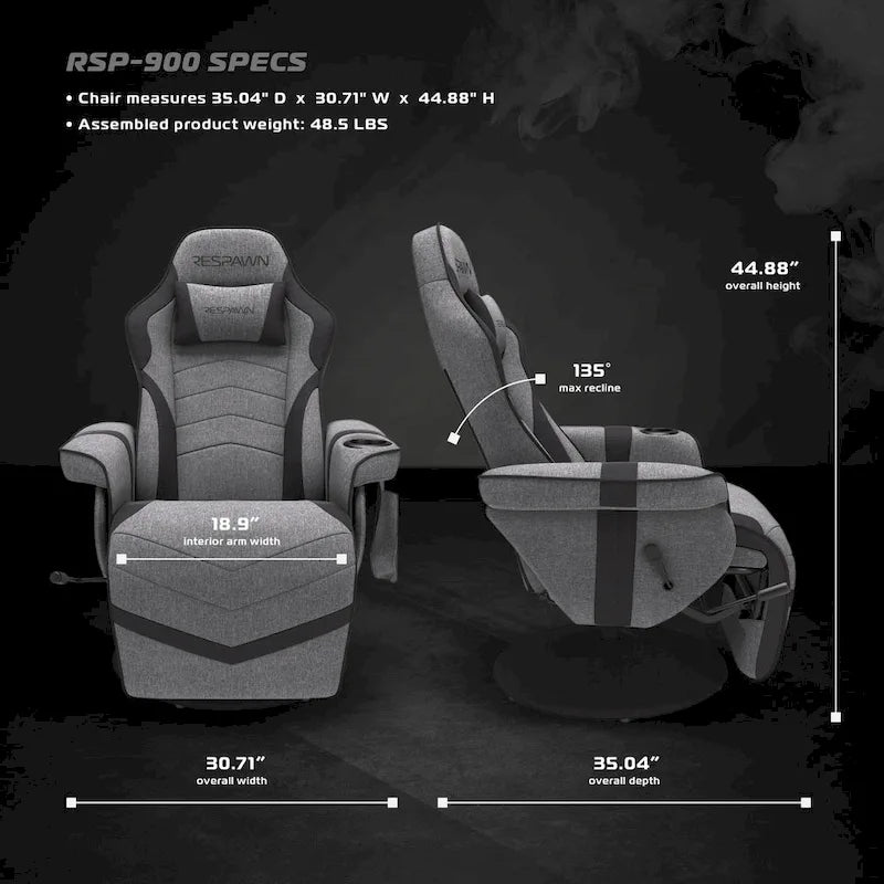 Fauteuil inclinable de jeu RESPAWN 900 - Fauteuil de jeu inclinable avec repose-pieds, Fauteuil inclinable de jeu