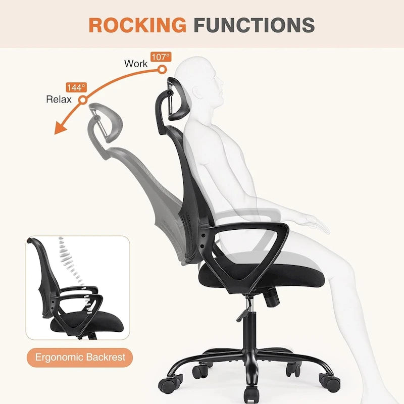 Chaise de bureau ergonomique, Chaise de bureau à dossier haut avec appui-tête, Chaise d'ordinateur pivotante en maille pour bureau à domicile Chaises de bureau
