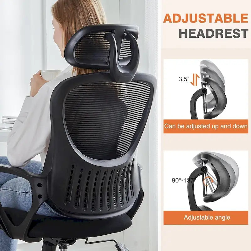 Chaise de bureau ergonomique, Chaise de bureau à dossier haut avec appui-tête, Chaise d'ordinateur pivotante en maille pour bureau à domicile Chaises de bureau