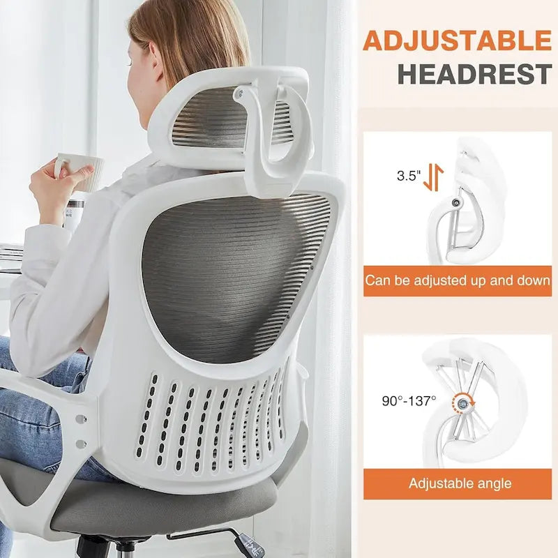 Chaise de bureau ergonomique, Chaise de bureau à dossier haut avec appui-tête, Chaise d'ordinateur pivotante en maille pour bureau à domicile Chaises de bureau