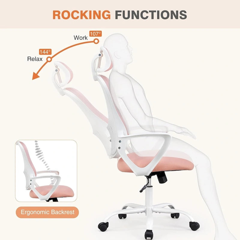 Chaise de bureau ergonomique, Chaise de bureau à dossier haut avec appui-tête, Chaise d'ordinateur pivotante en maille pour bureau à domicile Chaises de bureau