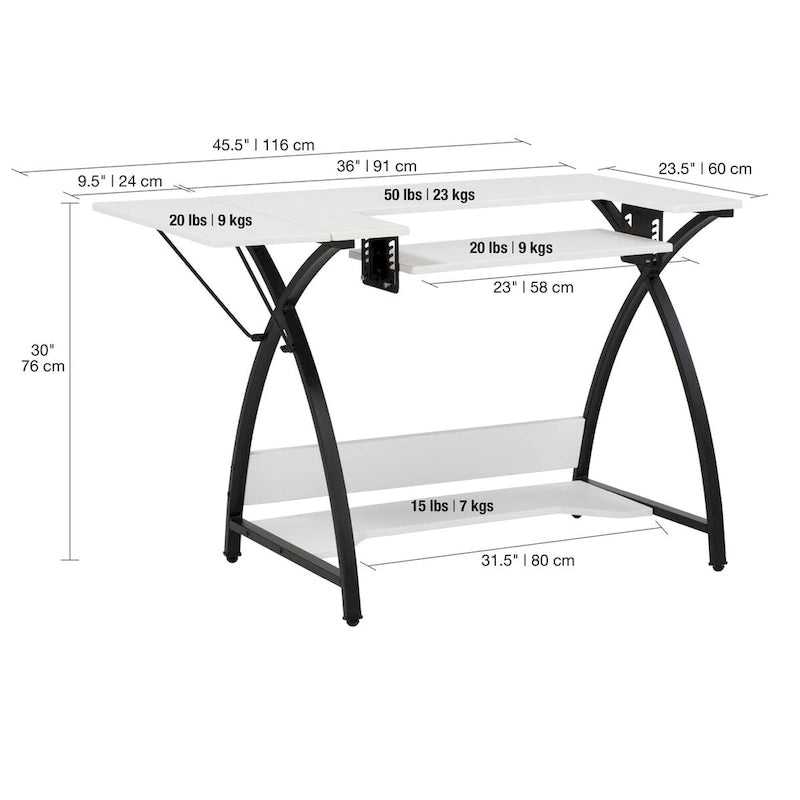 Table d'artisanat, de couture et de bureau Sew Ready Comet Plus avec plateau en MDF et cadre en métal noir