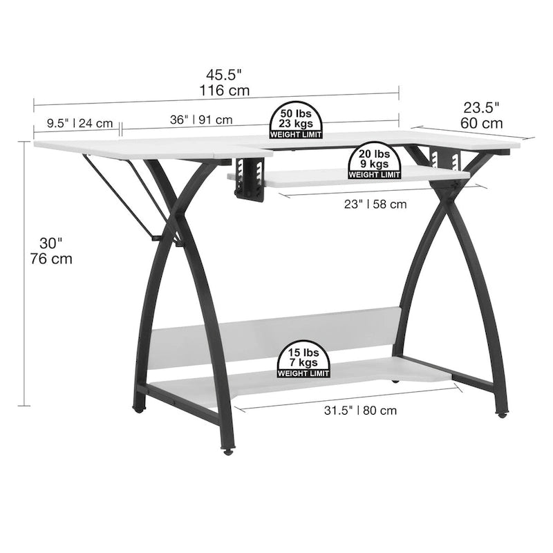 Table d'artisanat, de couture et de bureau Sew Ready Comet Plus avec plateau en MDF et cadre en métal noir