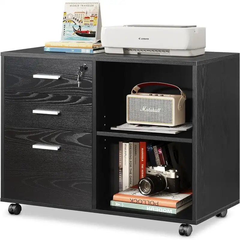 Meuble de classement en bois à 3 tiroirs avec serrure - 15,7P x 31,3L x 24,7H
