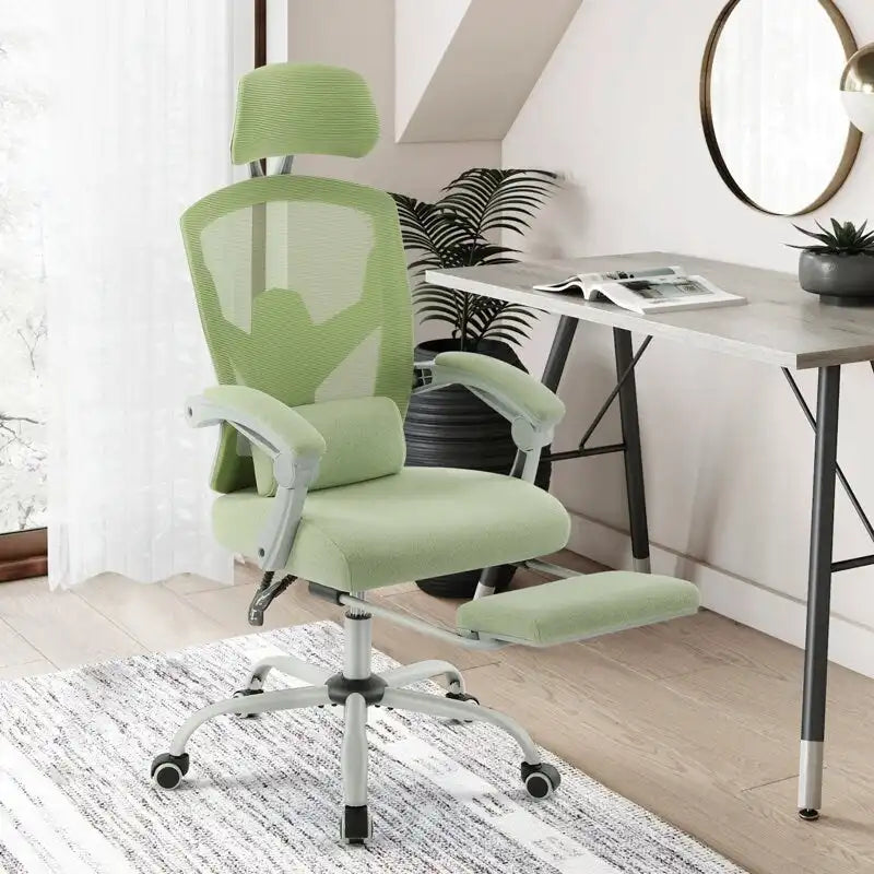 Chaise de bureau à domicile avec repose-pieds, chaises inclinables pivotantes à dossier haut en maille, appui-tête confortable, soutien lombaire