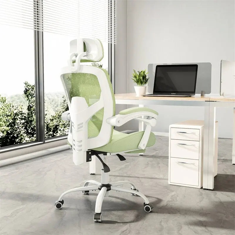 Chaise de bureau à domicile avec repose-pieds, chaises inclinables pivotantes à dossier haut en maille, appui-tête confortable, soutien lombaire