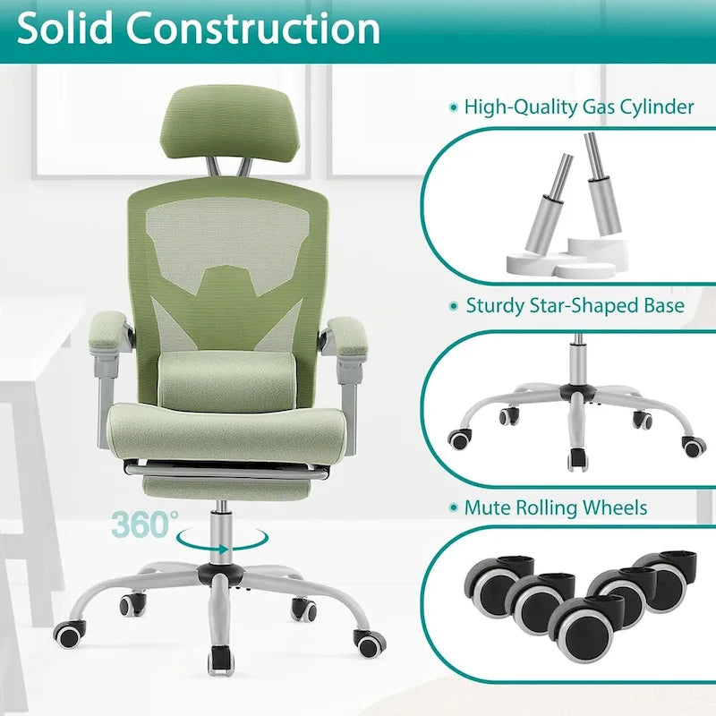 Chaise de bureau à domicile avec repose-pieds, chaises inclinables pivotantes à dossier haut en maille, appui-tête confortable, soutien lombaire