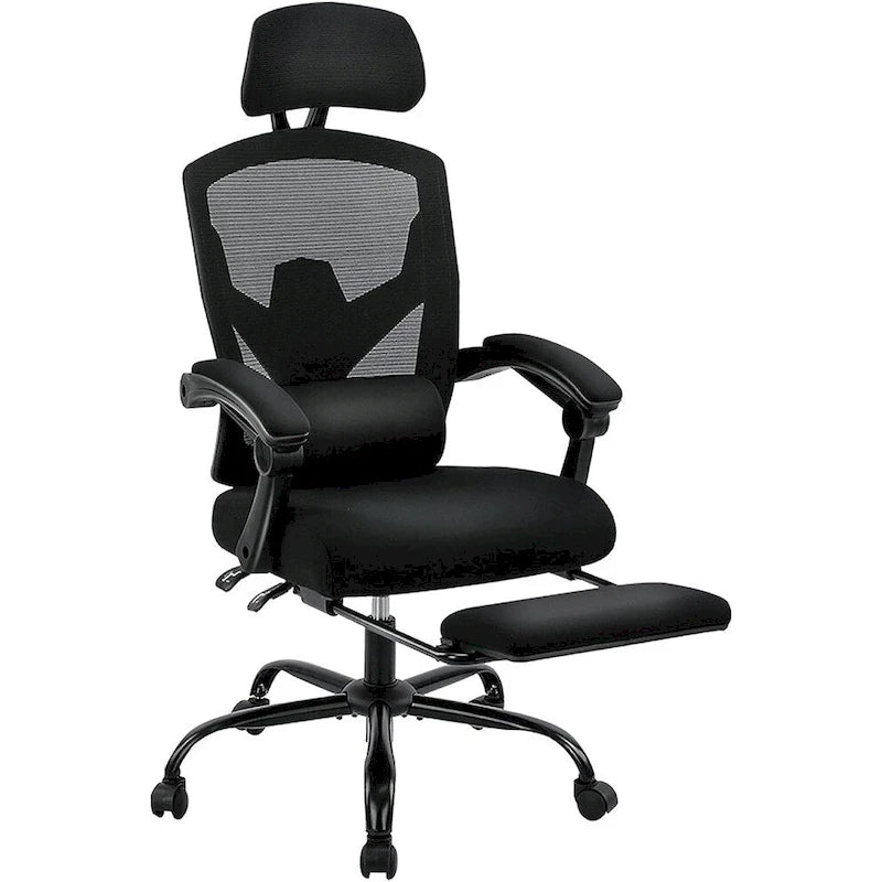 Chaise de bureau à domicile avec repose-pieds, chaises inclinables pivotantes à dossier haut en maille, appui-tête confortable, soutien lombaire