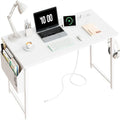 Bureau d'ordinateur blanc de 99 cm avec prise de courant