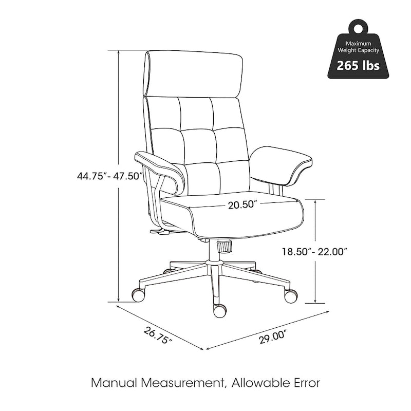 Chaise de bureau pivotante à dossier haut et accoudoirs, réglable par vérin à gaz, en similicuir marron, style Mid-Century Modern, par Glitzhome
