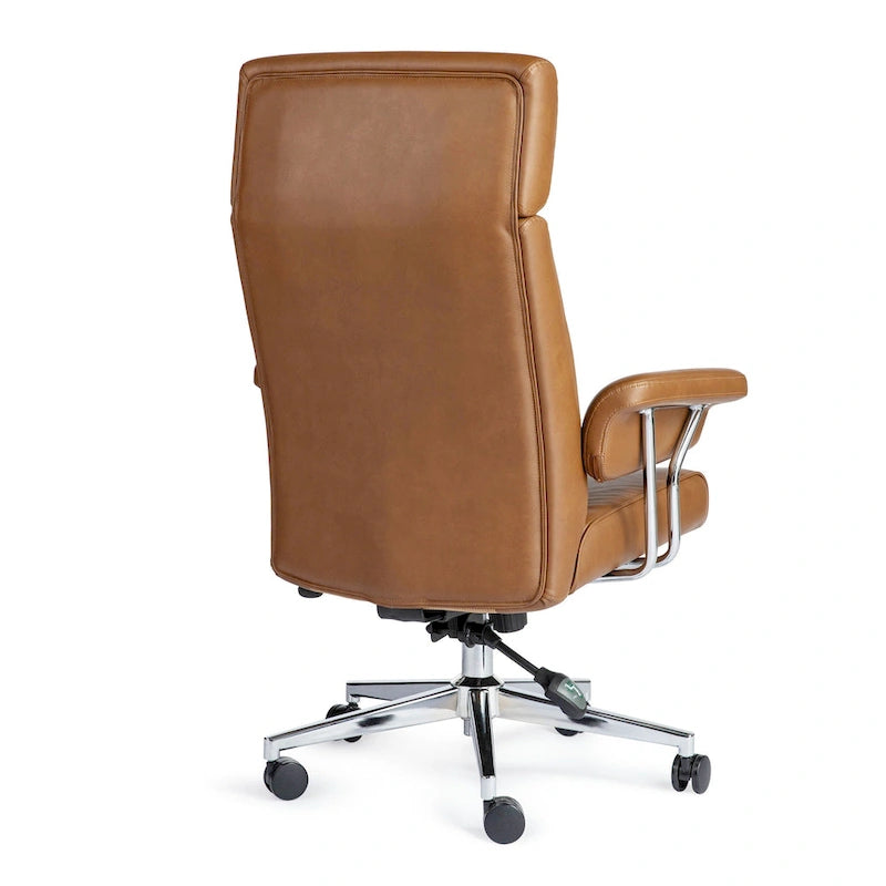 Chaise de bureau pivotante à dossier haut et accoudoirs, réglable par vérin à gaz, en similicuir marron, style Mid-Century Modern, par Glitzhome