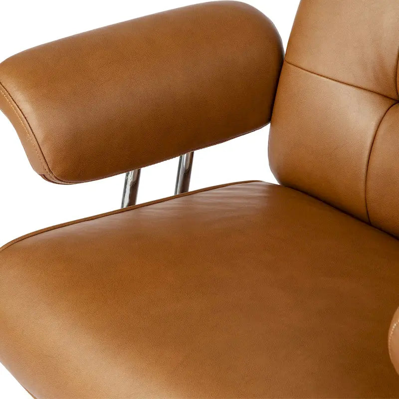Chaise de bureau pivotante à dossier haut et accoudoirs, réglable par vérin à gaz, en similicuir marron, style Mid-Century Modern, par Glitzhome