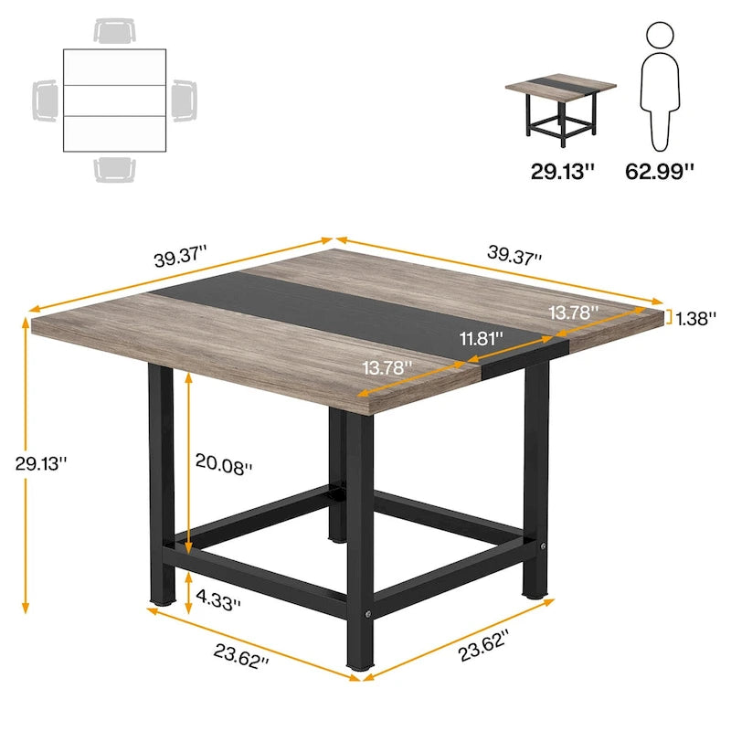 Petite table de salle de conférence pour 4 personnes, bureau carré en bois de 101,6 cm pour bureau à domicile - 99,06 cm de profondeur