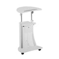 Chariot d'ordinateur portable réglable blanc à roulettes avec rangement, convertible assis-debout