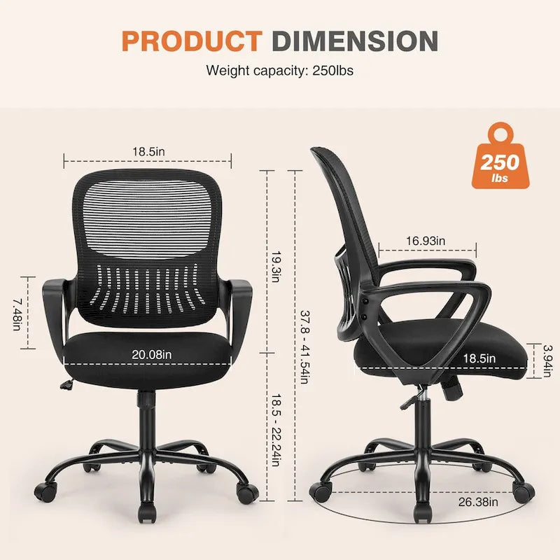 Chaise de bureau ergonomique avec accoudoirs fixes
