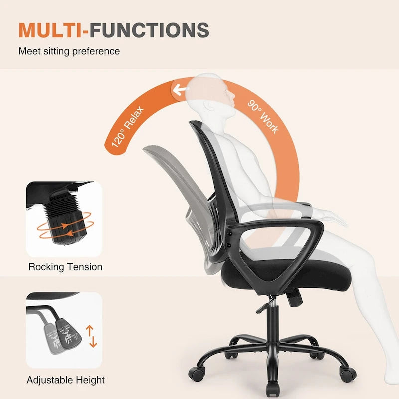 Chaise de bureau ergonomique avec accoudoirs fixes