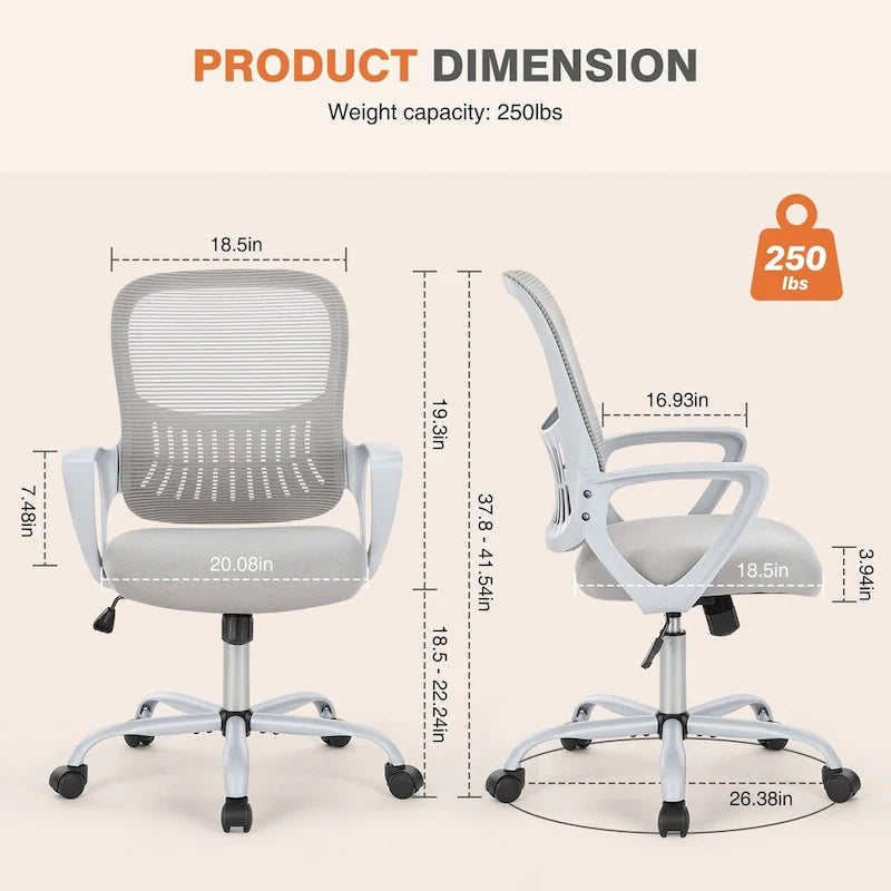 Chaise de bureau ergonomique avec accoudoirs fixes