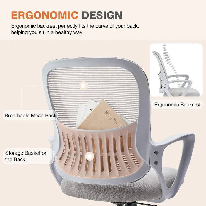 Chaise de bureau ergonomique avec accoudoirs fixes