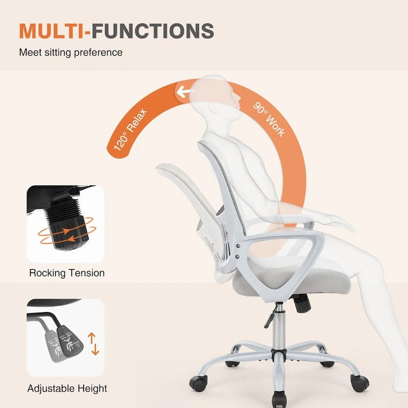 Chaise de bureau ergonomique avec accoudoirs fixes