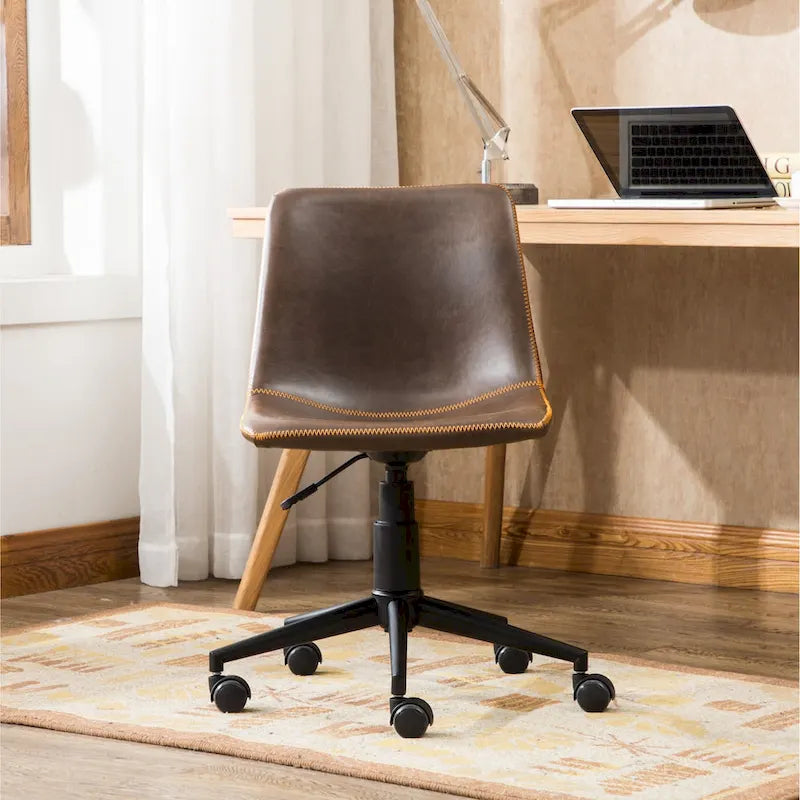 Fauteuil de bureau pivotant à 360° et réglable en hauteur, en similicuir marron antique