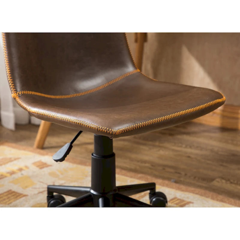 Fauteuil de bureau pivotant à 360° et réglable en hauteur, en similicuir marron antique