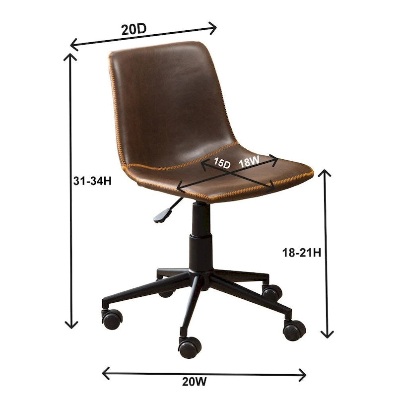 Fauteuil de bureau pivotant à 360° et réglable en hauteur, en similicuir marron antique