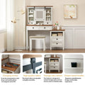 46.5 Farmhouse Makeup Vanity Desk with Adjustible LED Lighted Mirror and Charging Station, Rustic Dressing Vanity Table