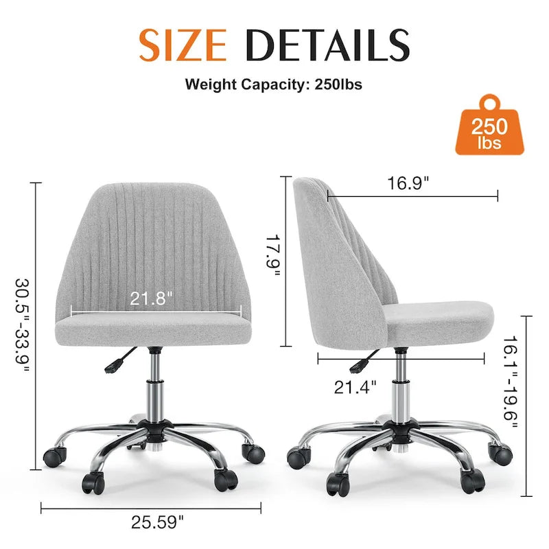 Chaise de bureau à roulettes sans accoudoirs pour petits espaces