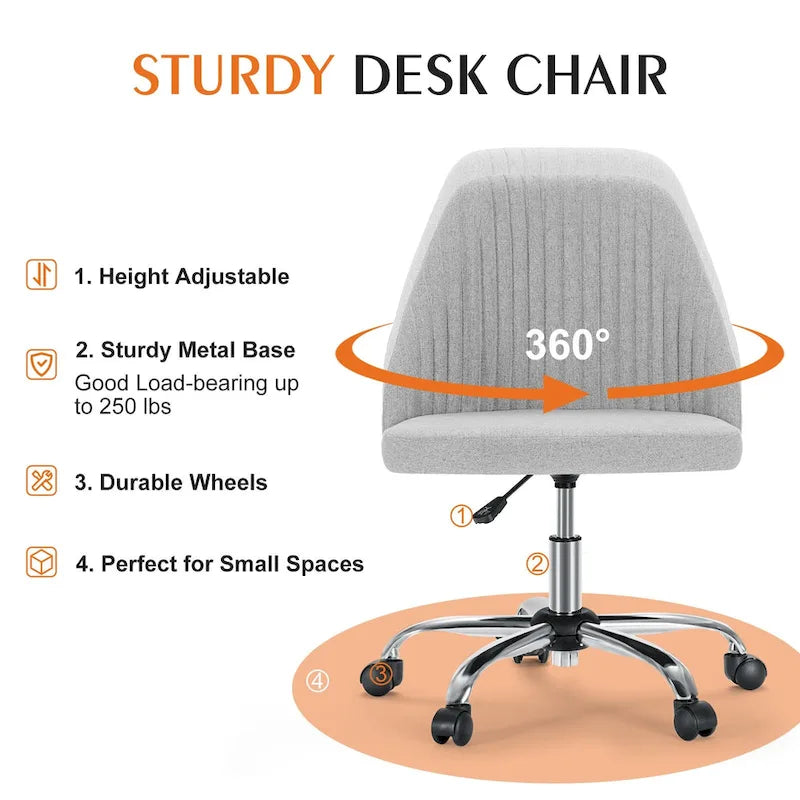 Chaise de bureau à roulettes sans accoudoirs pour petits espaces