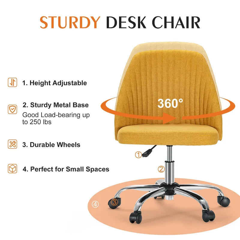 Chaise de bureau à roulettes sans accoudoirs pour petits espaces