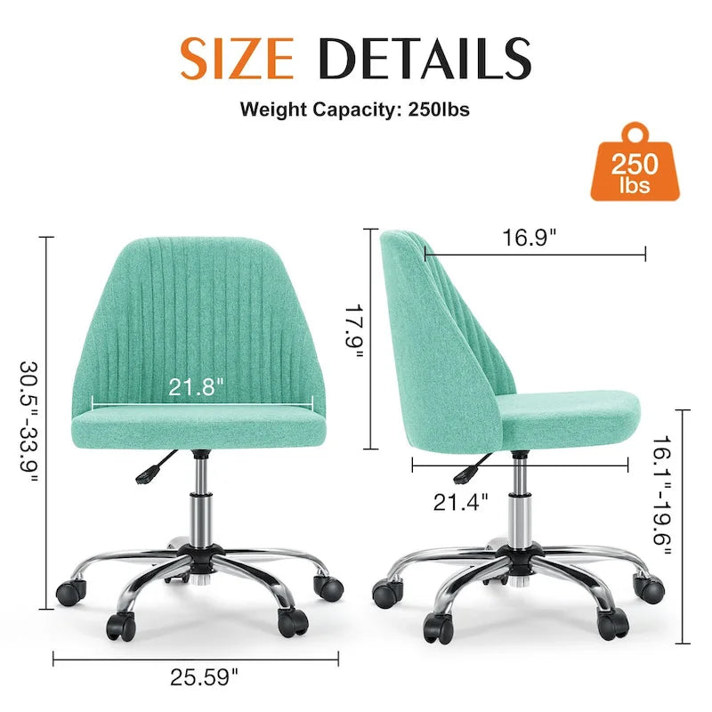 Chaise de bureau à roulettes sans accoudoirs pour petits espaces