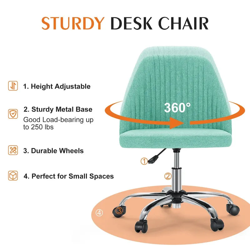 Chaise de bureau à roulettes sans accoudoirs pour petits espaces