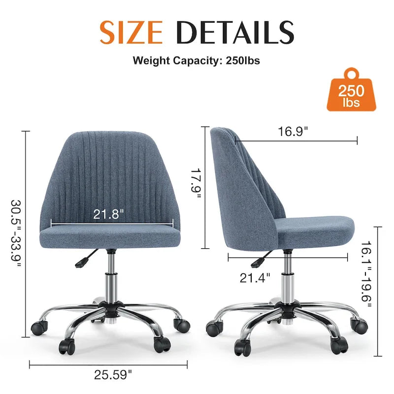 Chaise de bureau à roulettes sans accoudoirs pour petits espaces