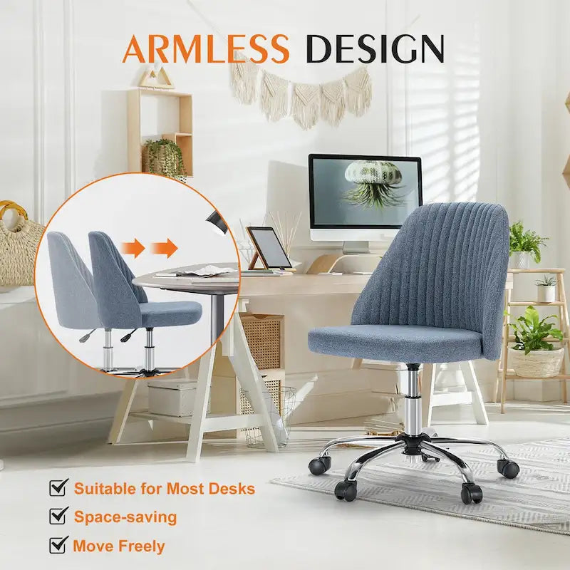 Chaise de bureau à roulettes sans accoudoirs pour petits espaces