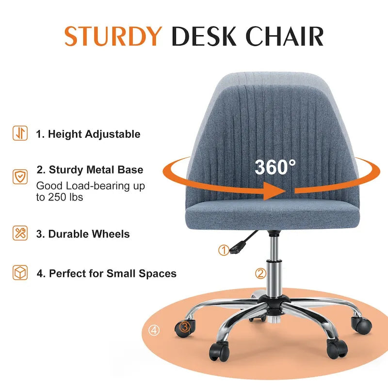 Chaise de bureau à roulettes sans accoudoirs pour petits espaces