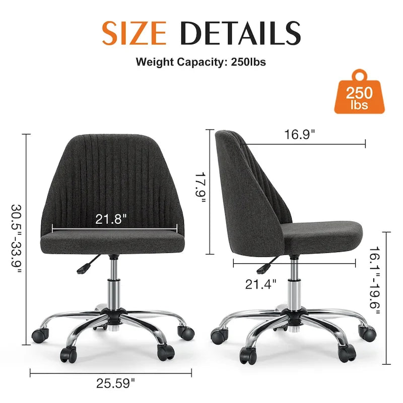 Chaise de bureau à roulettes sans accoudoirs pour petits espaces
