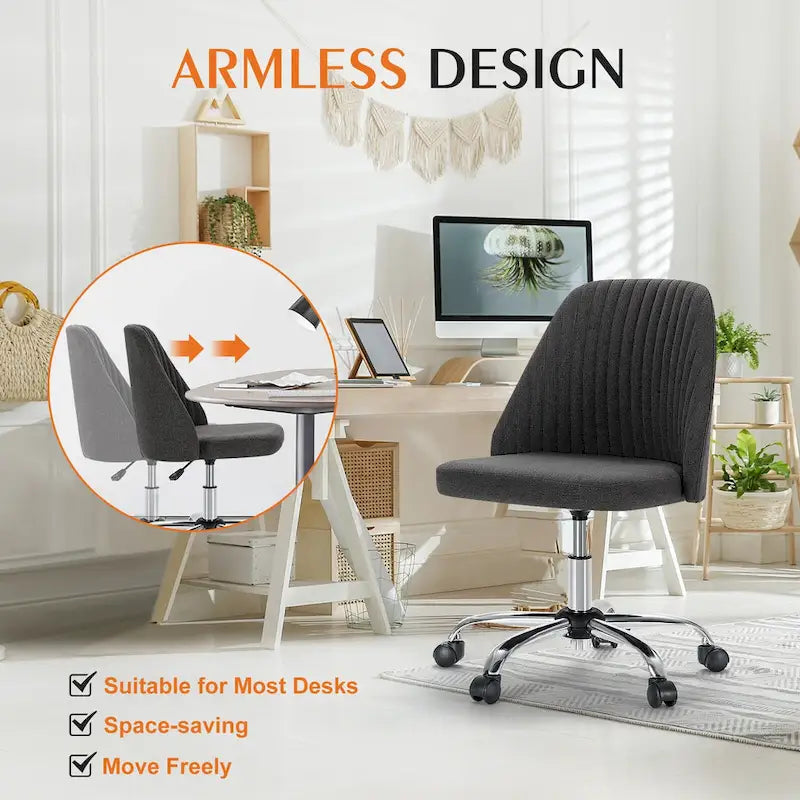 Chaise de bureau à roulettes sans accoudoirs pour petits espaces