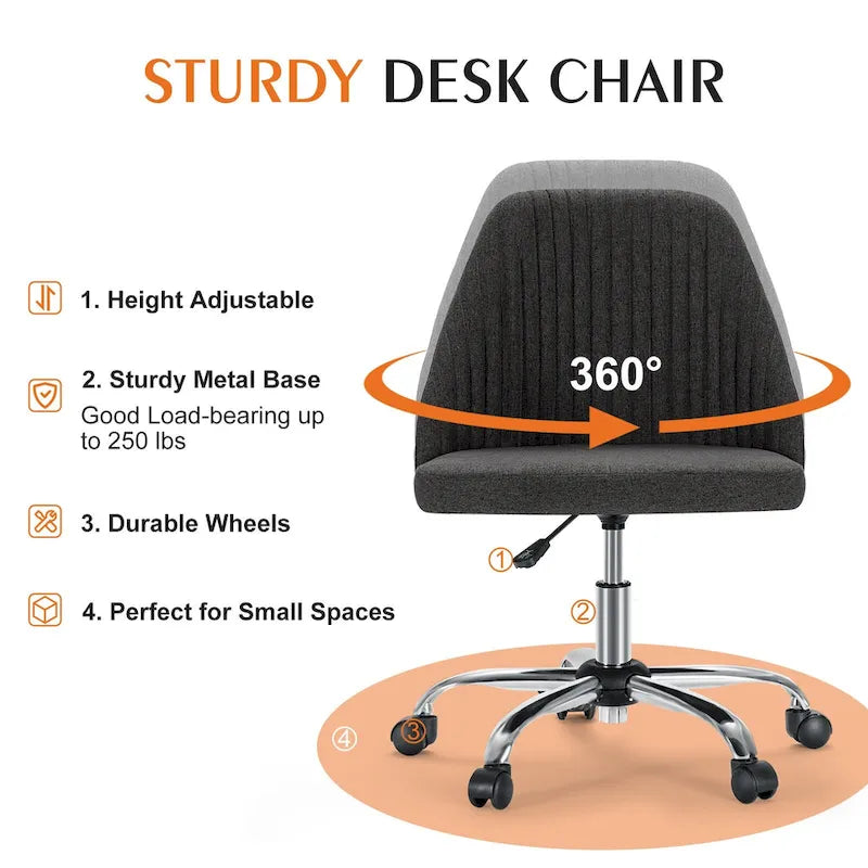 Chaise de bureau à roulettes sans accoudoirs pour petits espaces