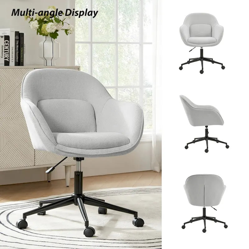 Chaise de bureau Victoria à dossier courbé pivotante avec roulettes et base en métal par HULALA HOME