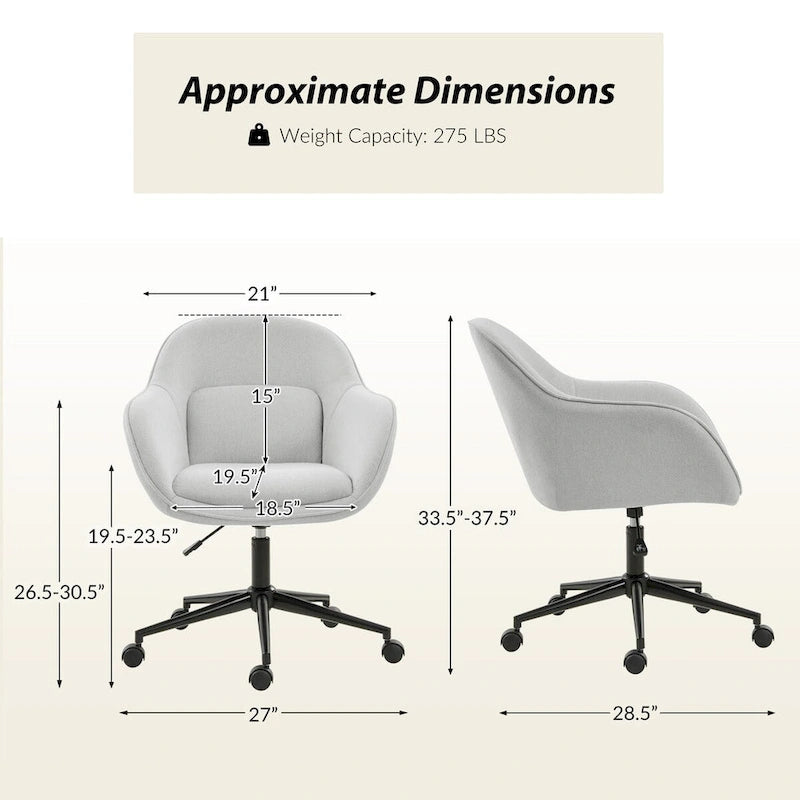 Chaise de bureau Victoria à dossier courbé pivotante avec roulettes et base en métal par HULALA HOME