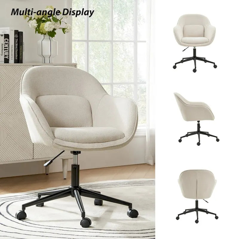 Chaise de bureau Victoria à dossier courbé pivotante avec roulettes et base en métal par HULALA HOME