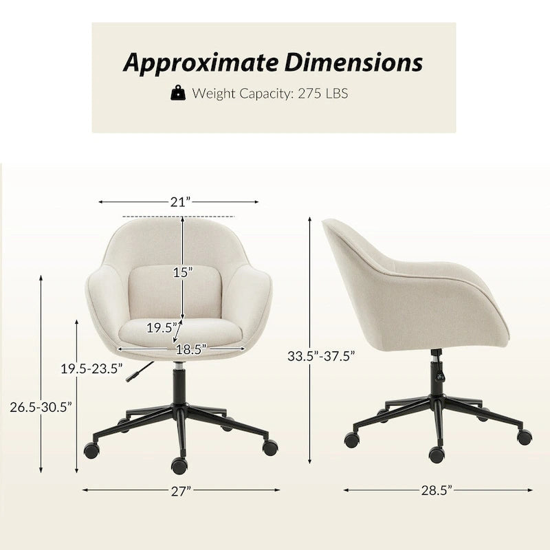 Chaise de bureau Victoria à dossier courbé pivotante avec roulettes et base en métal par HULALA HOME