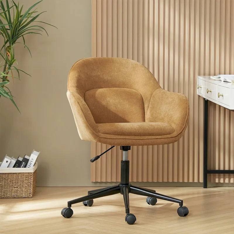 Chaise de bureau Victoria à dossier courbé pivotante avec roulettes et base en métal par HULALA HOME